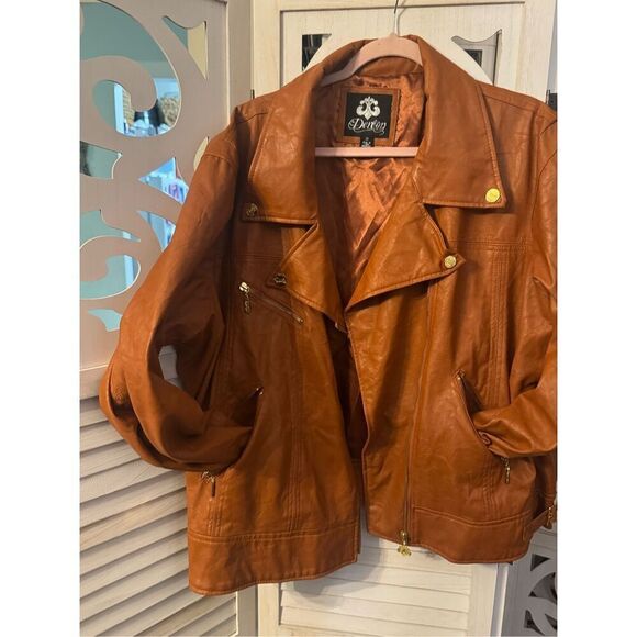 Torrid x Dereon y2k tan camel studded leather jacket y2k 80’s sz 3/3xl plus - Picture 4 of 11